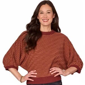 Womens Democracy 3/4 Dolman Sleeve Stripe Bias Stitch Sweater